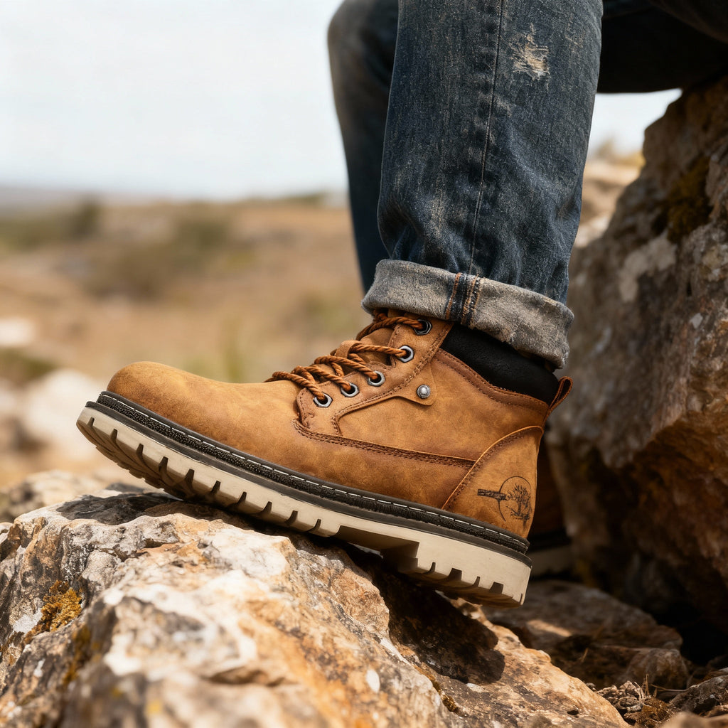 Men's Rugged Lace-Up Work Boots – Welted Sole Padded Ankle Boots