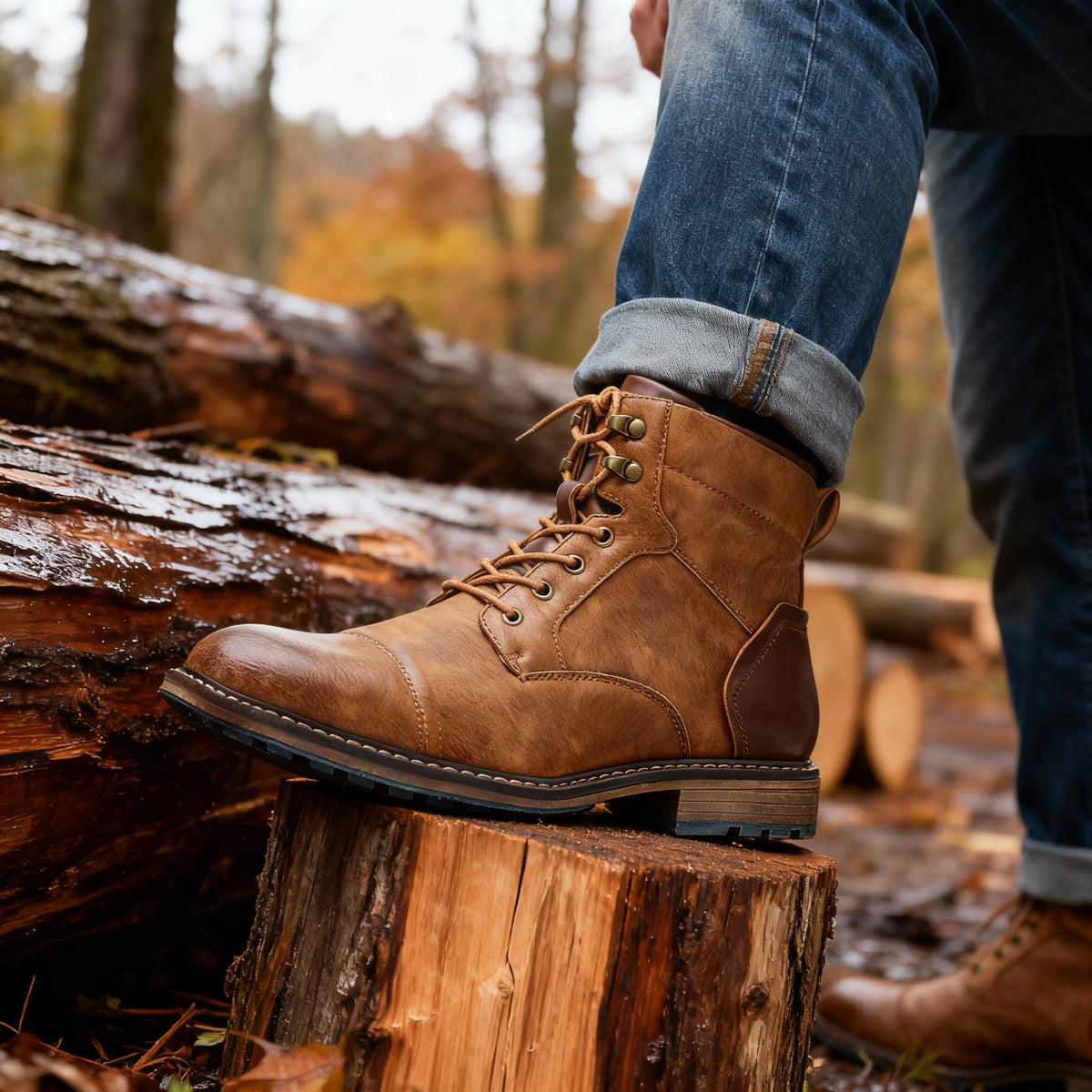 Men's Rugged Chukka Combat Boots – Hand-Stitched Lace-Up Work Boots