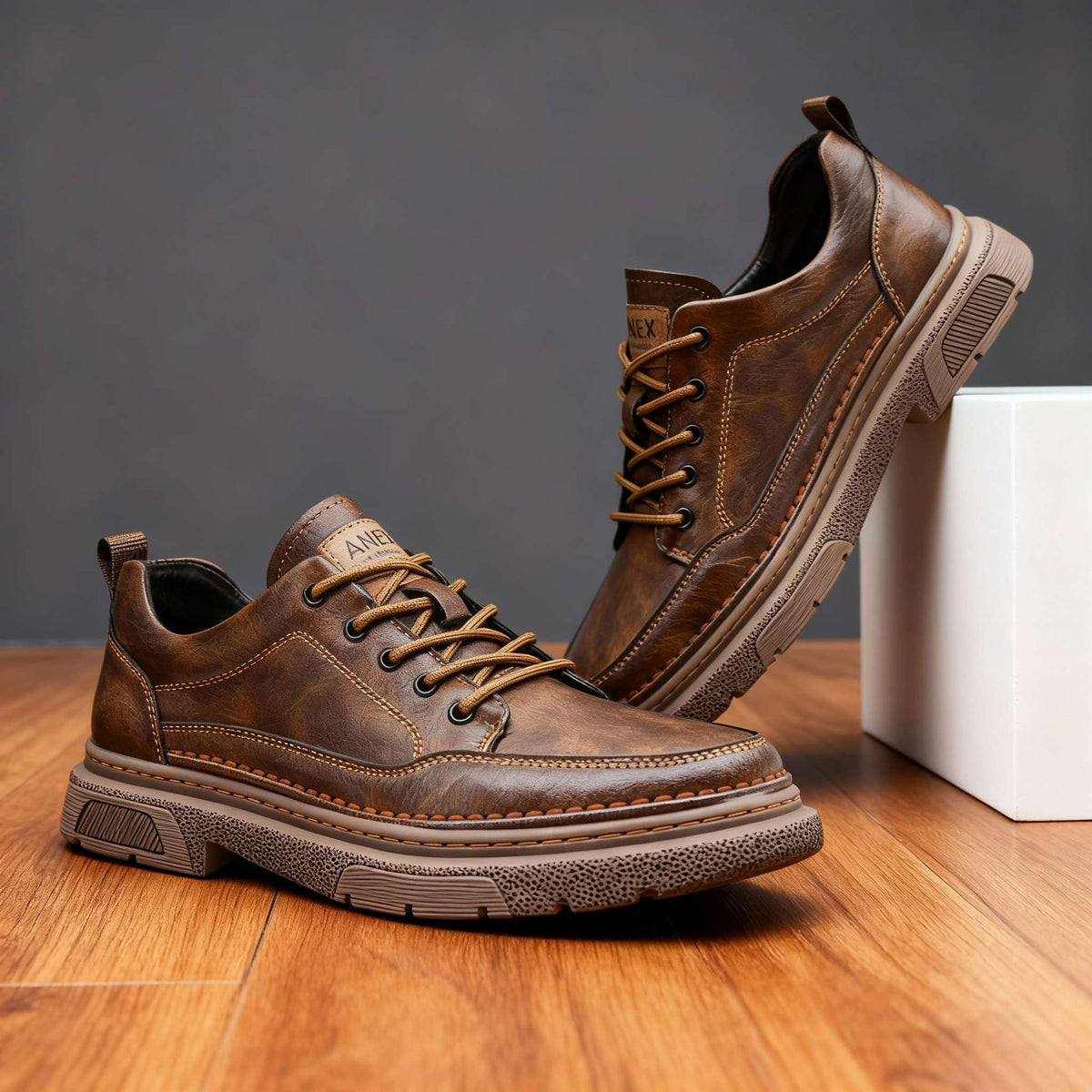 Men's Welted Leather-Look Sneakers – Shock-Absorbing Everyday Shoes