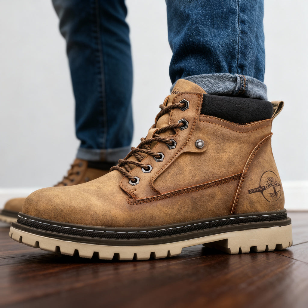 Men's Rugged Lace-Up Work Boots – Welted Sole Padded Ankle Boots