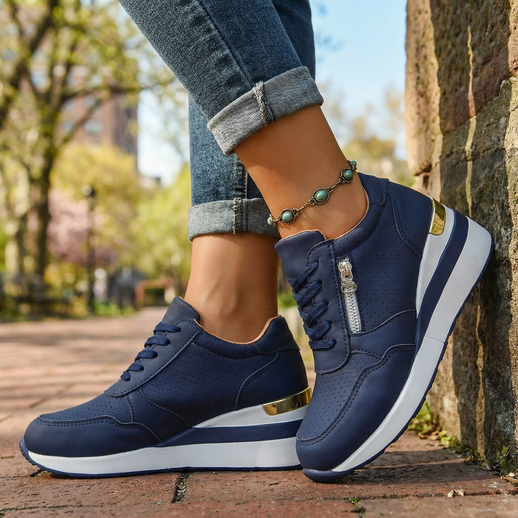Women's Wedge Sneakers – Breathable Perforated Cushioned Walking Shoes