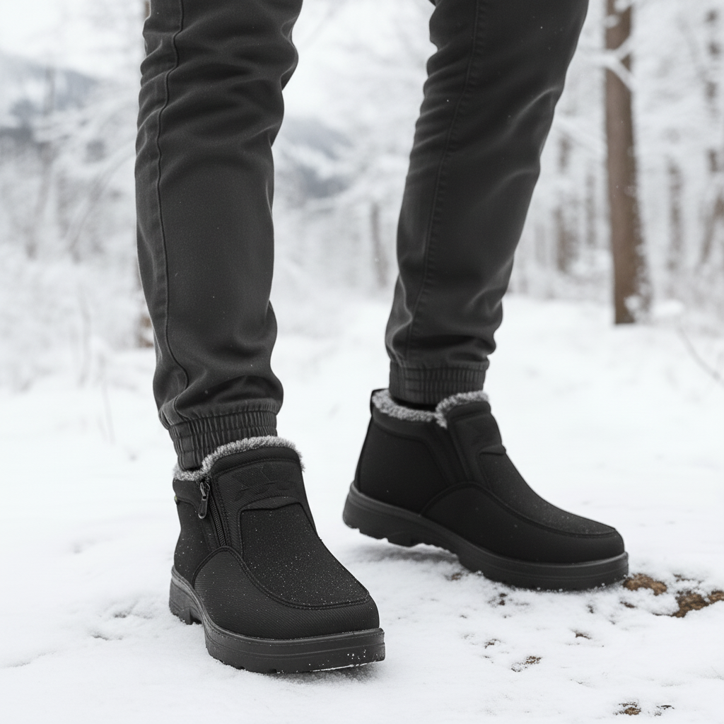 Men's Faux Fur Lined Winter Boots – Zip-Up Snow Boots with Treaded Sole