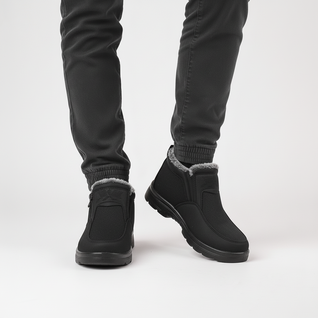 Men's Faux Fur Lined Winter Boots – Zip-Up Snow Boots with Treaded Sole