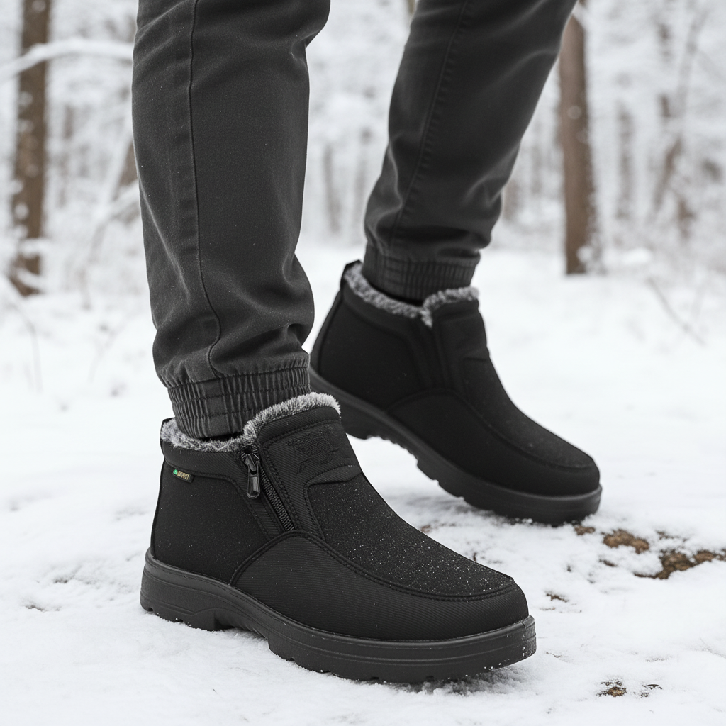 Men's Faux Fur Lined Winter Boots – Zip-Up Snow Boots with Treaded Sole