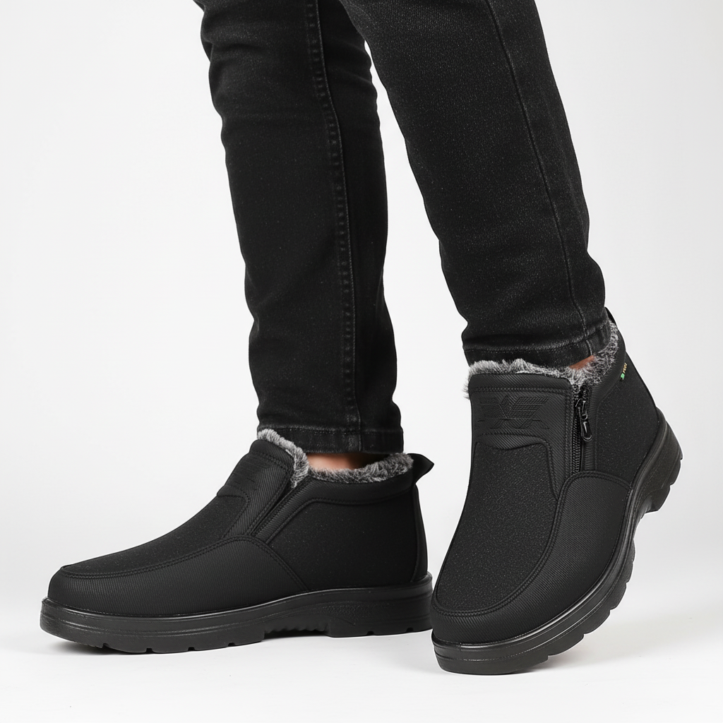 Men's Faux Fur Lined Winter Boots – Zip-Up Snow Boots with Treaded Sole