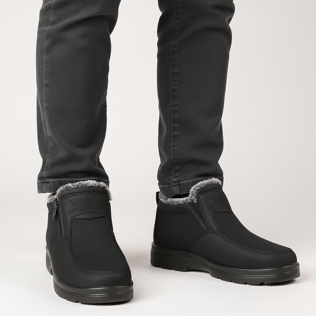 Men's Faux Fur Lined Winter Boots – Zip-Up Snow Boots with Treaded Sole