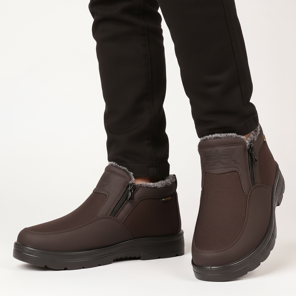 Men's Faux Fur Lined Winter Boots – Zip-Up Snow Boots with Treaded Sole