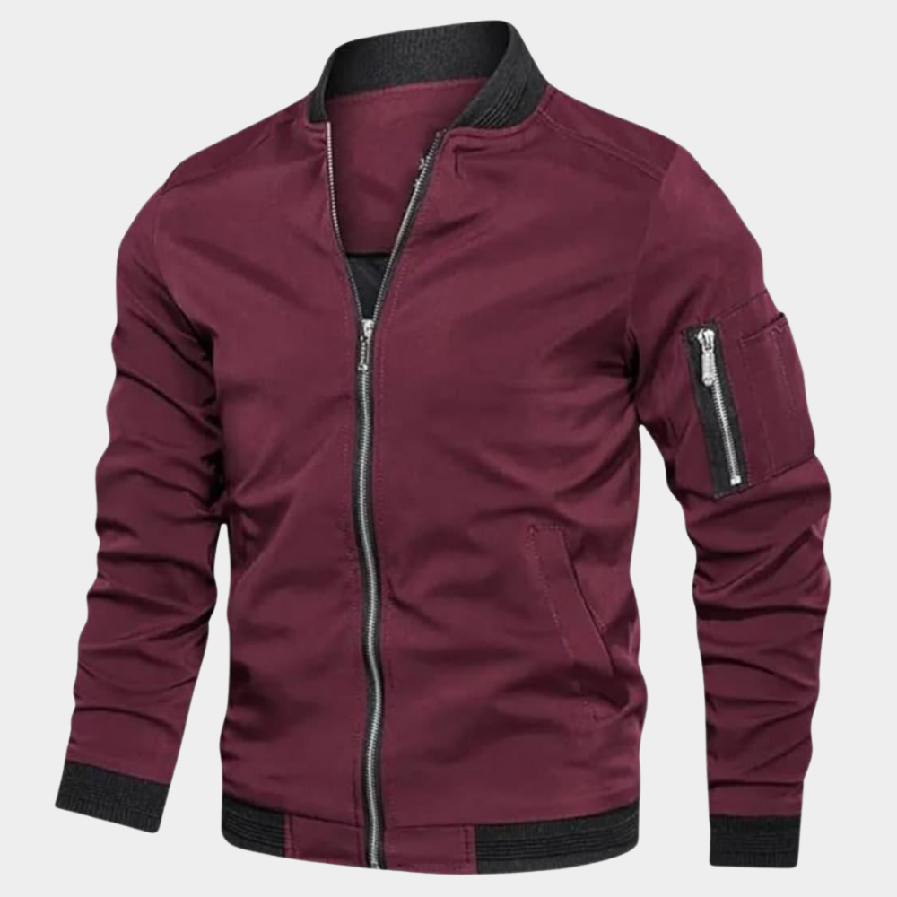 Men's Lightweight Bomber Jacket – Ribbed Trim Zip-Up with Sleeve Pocket