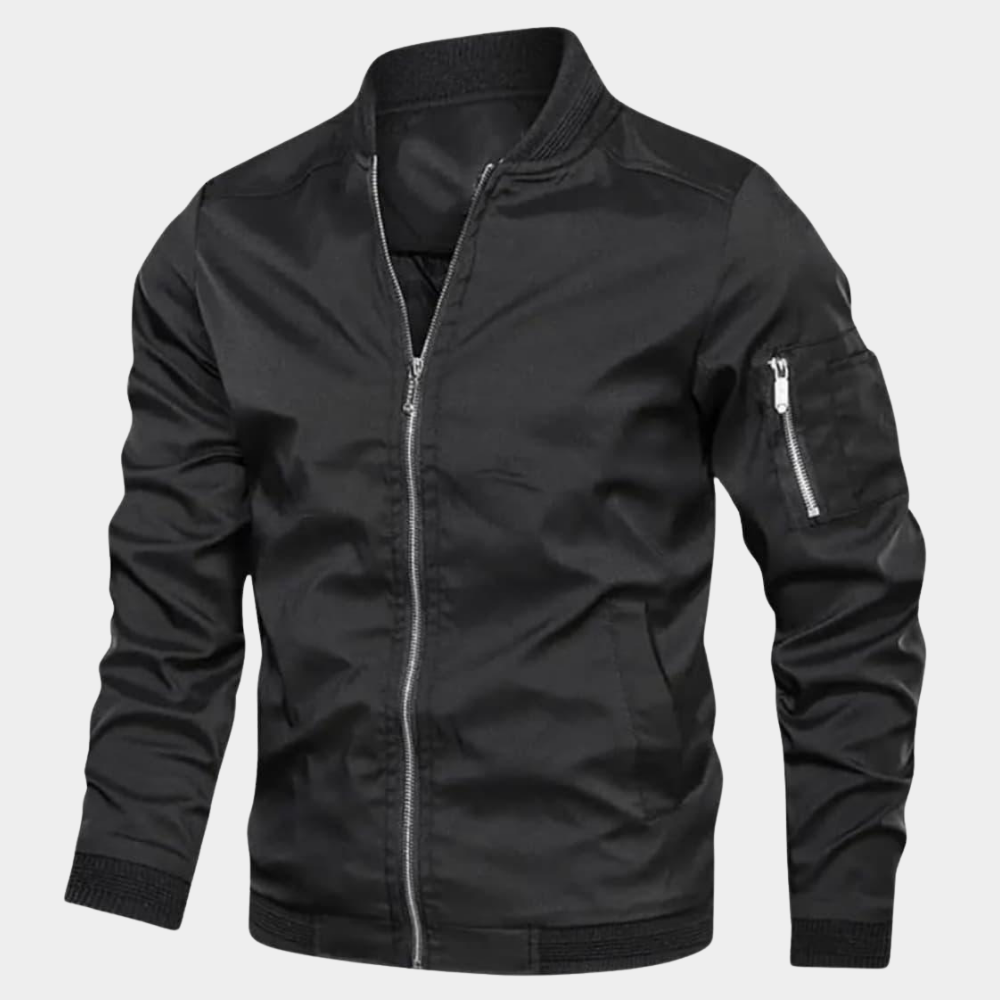 Men's Lightweight Bomber Jacket – Ribbed Trim Zip-Up with Sleeve Pocket