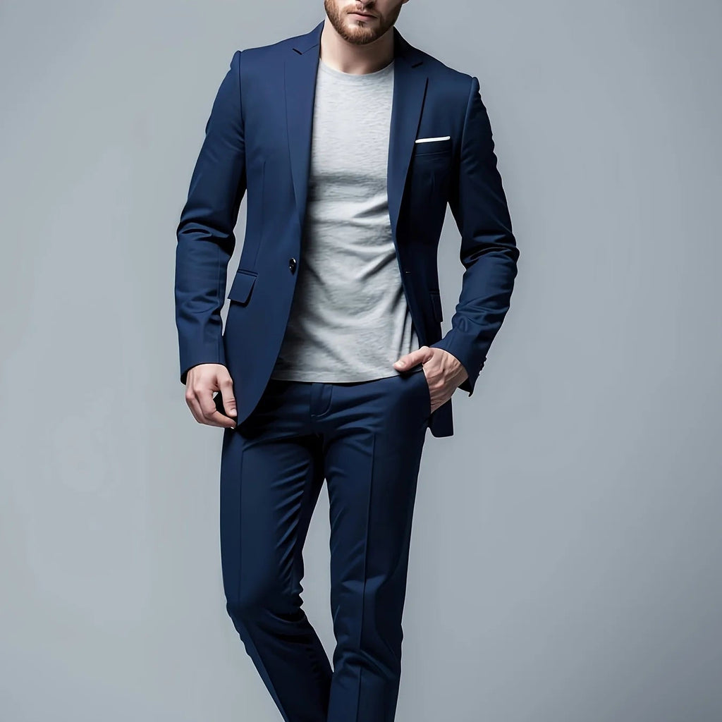 Men's Slim Fit Business Casual Suit – Two-Piece Cotton Blend Set