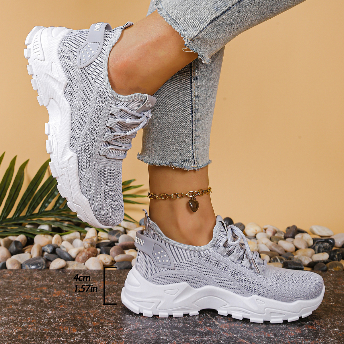 Women's Knit Walking Sneakers – Lightweight Cushioned Arch Support Shoes