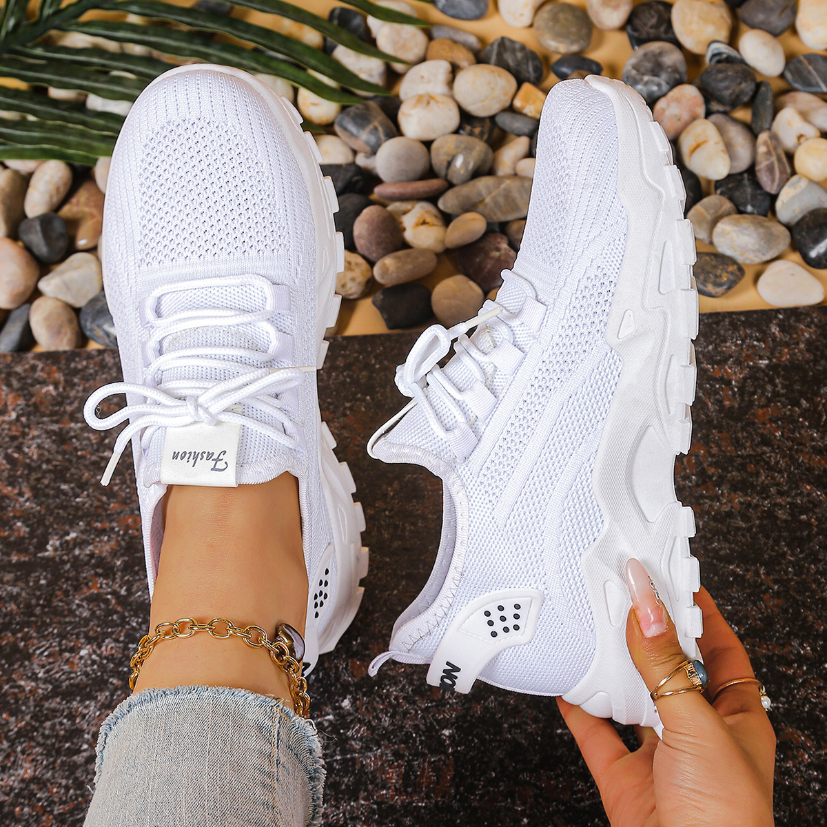 Women's Knit Walking Sneakers – Lightweight Cushioned Arch Support Shoes