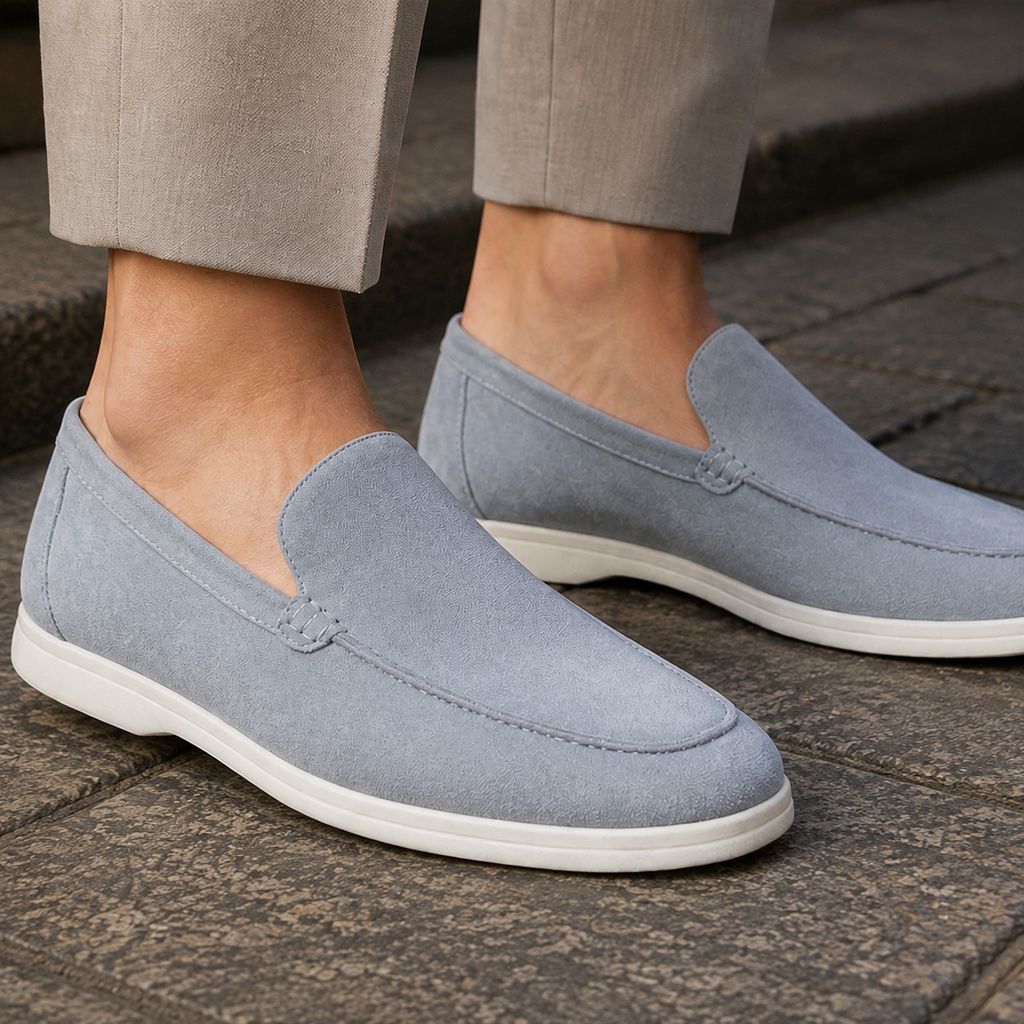 Men's Moc Toe Slip-On Loafers – Sky Blue Casual Loafers with Contrast Sole