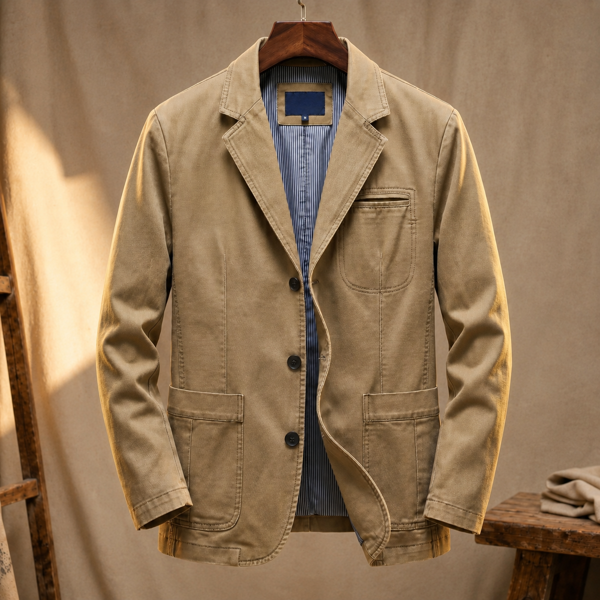 Men's Washed Look Blazer – Three-Button Notch Lapel Jacket with Patch Pockets