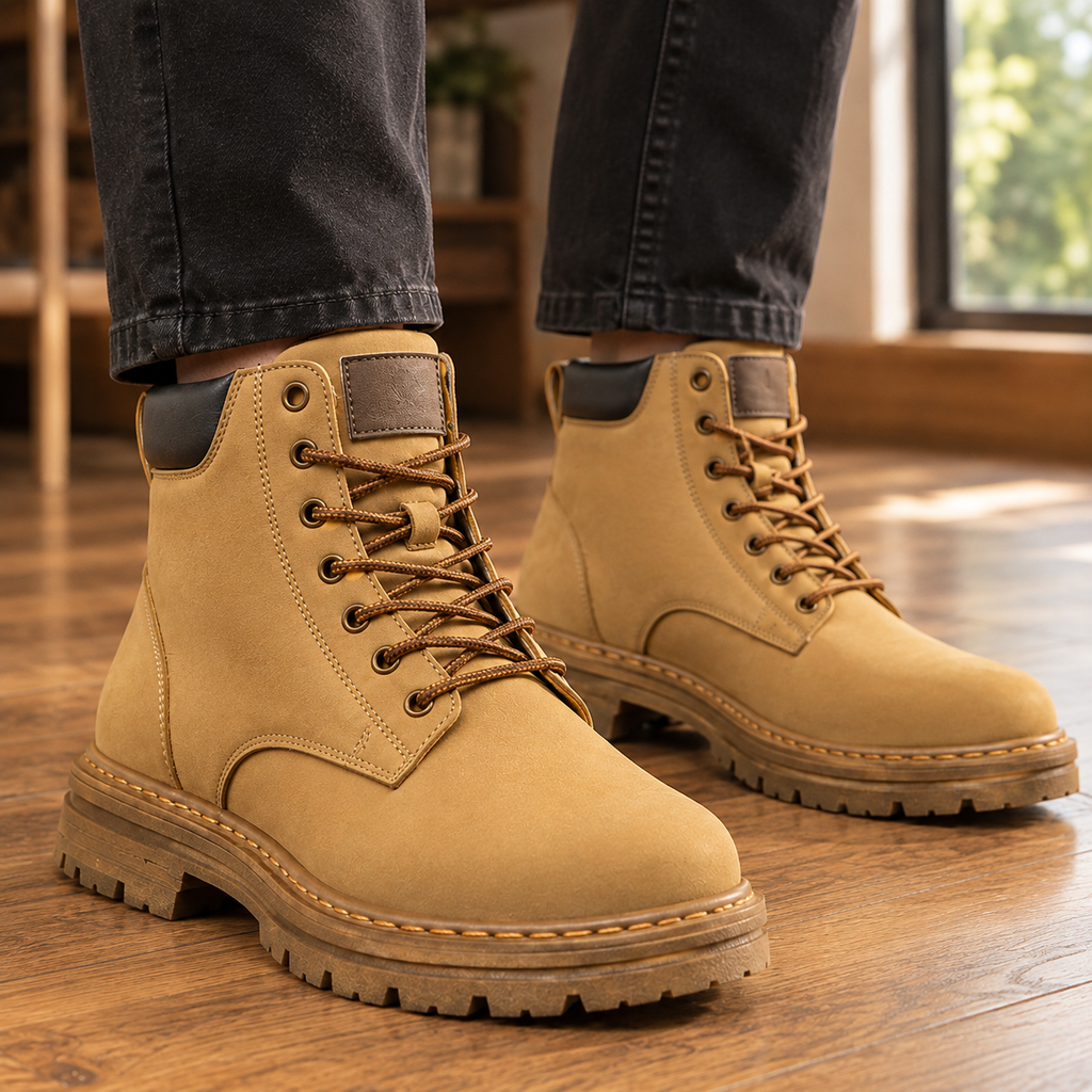Men's Lace-Up Ankle Boots with Lug Sole – Tan Casual Boots for Everyday Wear