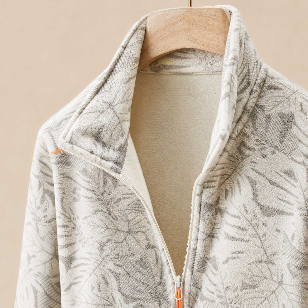 Men's Zip-Up Jacket with Stand Collar – Textured Foliage Pattern Jacket with Zip Pockets