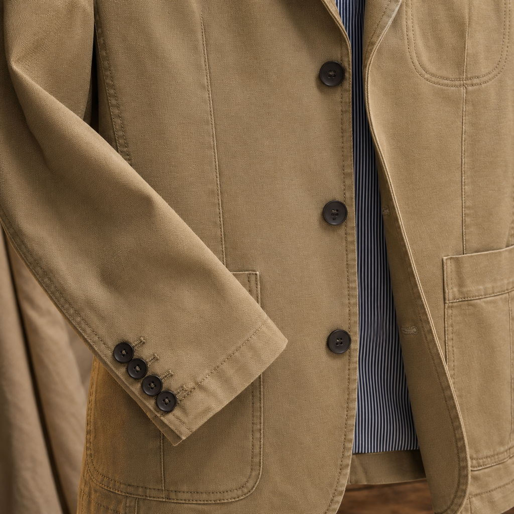 Men's Washed Look Blazer – Three-Button Notch Lapel Jacket with Patch Pockets