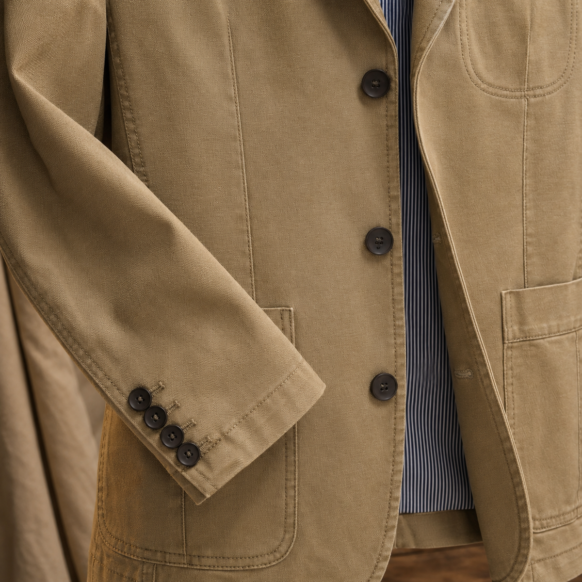 Men's Washed Look Blazer – Three-Button Notch Lapel Jacket with Patch Pockets