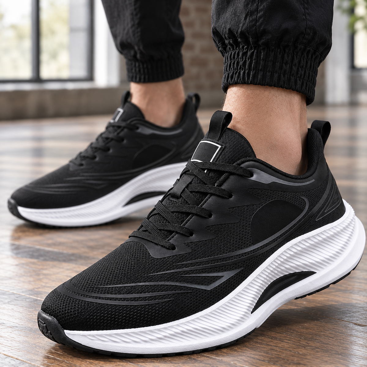 Men's Chunky Rocker Sole Sneakers – Low-Top Lace-Up Casual Sneakers