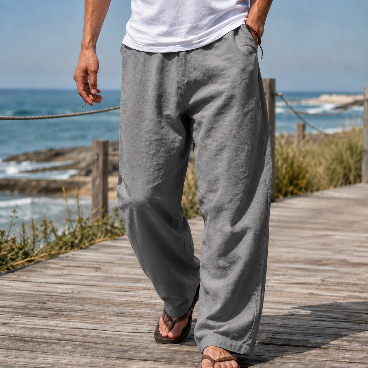 Men's Wide Leg Pants – Relaxed Full Length Casual Trousers with Side Pockets