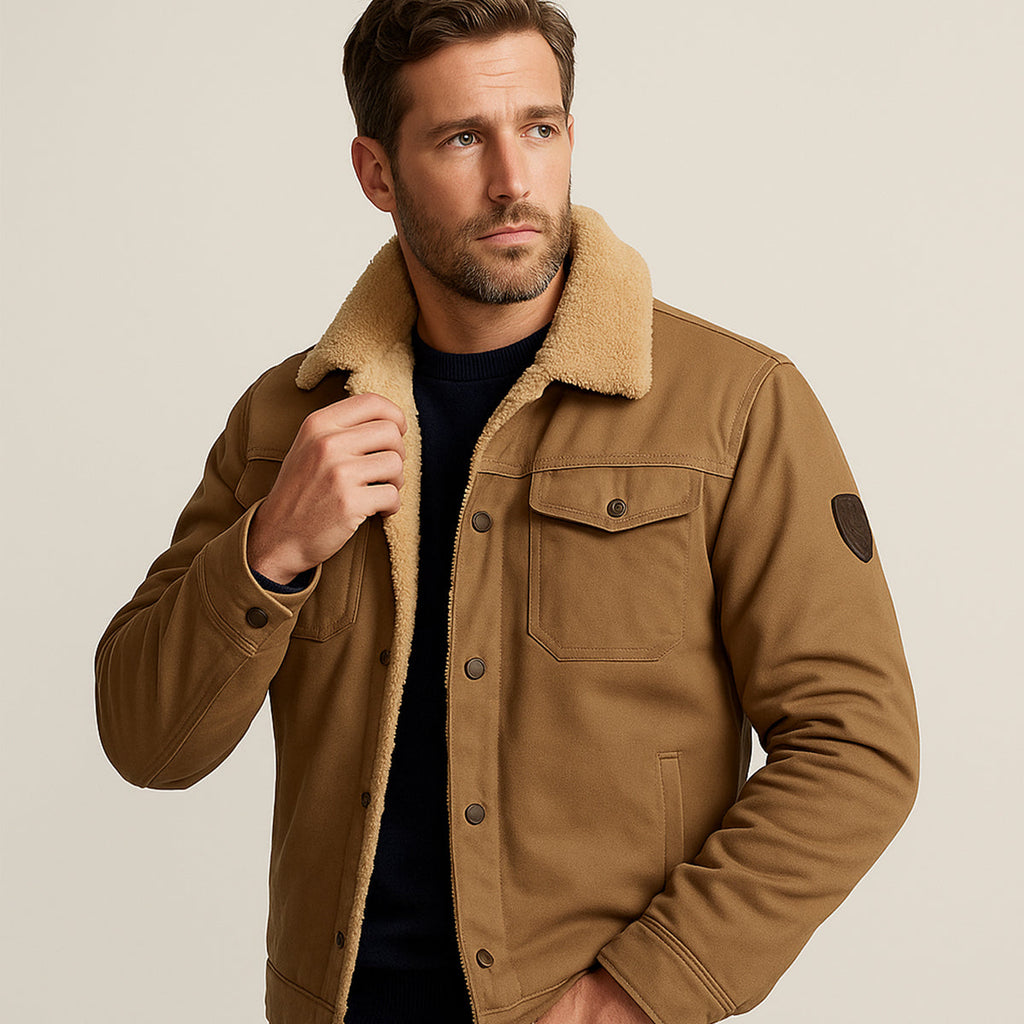 Men's Fleece Lined Button Coat – Warm Winter Jacket with Fleece Collar