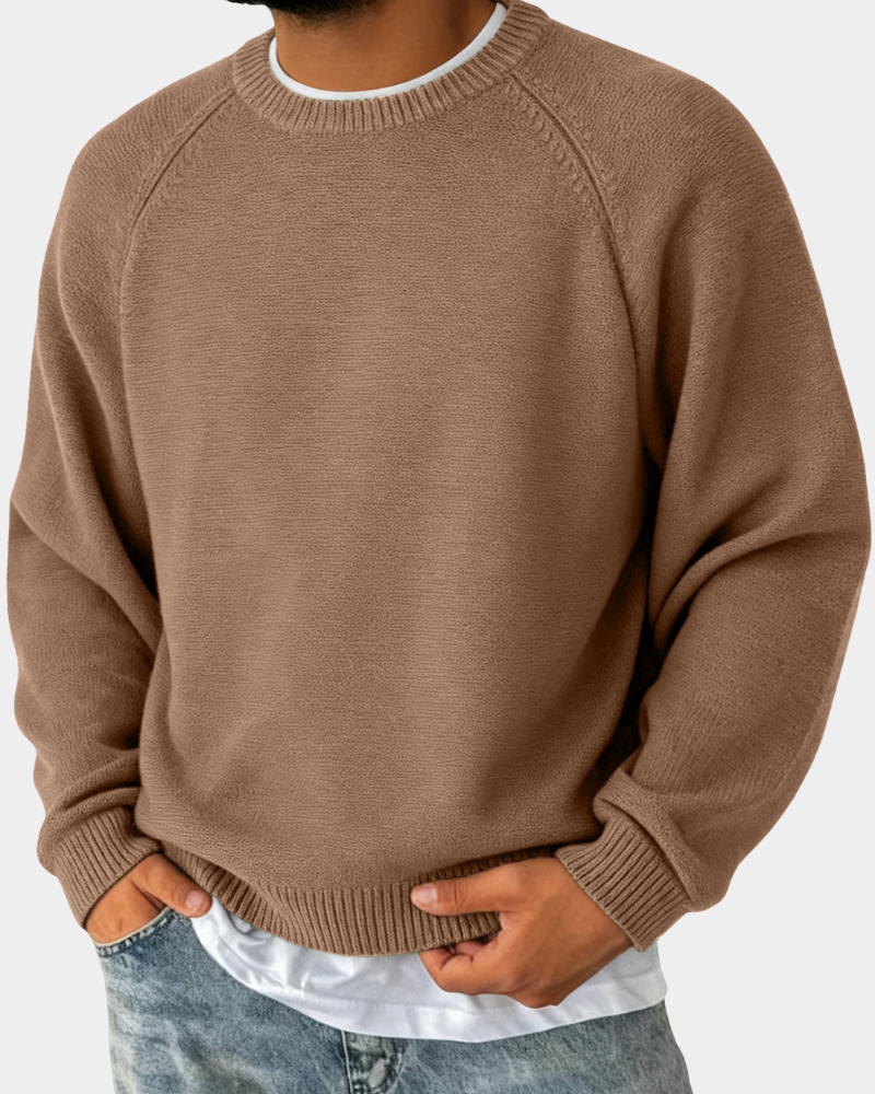 Men's Classic Crew Neck Knit Sweater – Lightweight Raglan Pullover