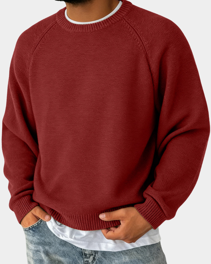 Men's Classic Crew Neck Knit Sweater – Lightweight Raglan Pullover