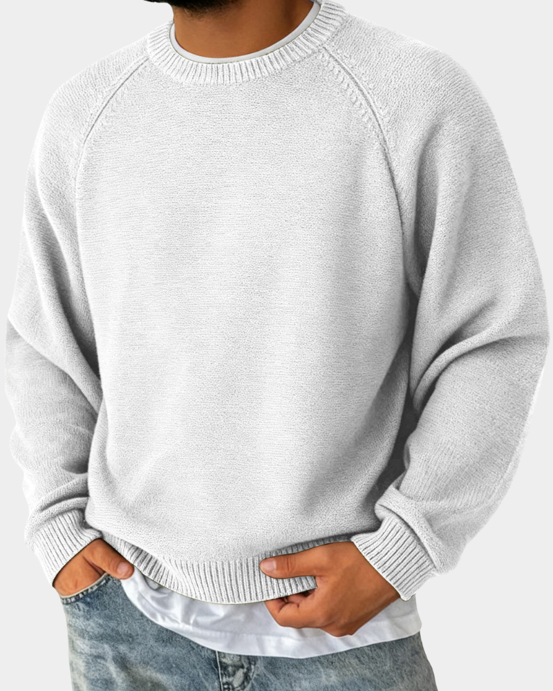 Men's Classic Crew Neck Knit Sweater – Lightweight Raglan Pullover