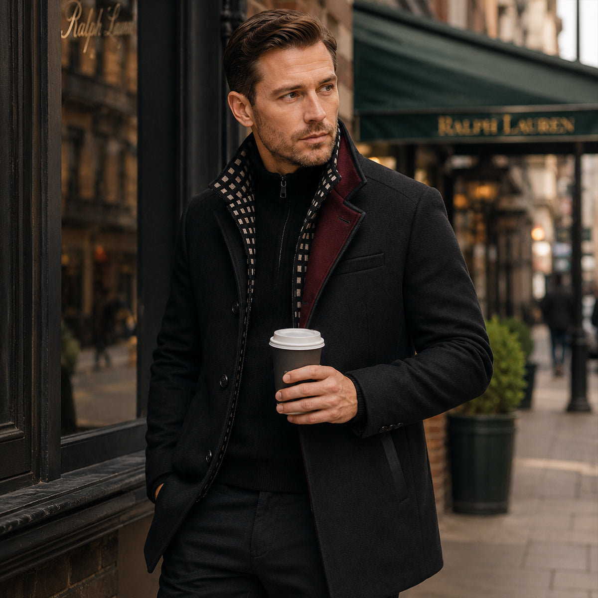 Men's Stand Collar Trench Coat – Smart Casual Wool Blend Overcoat