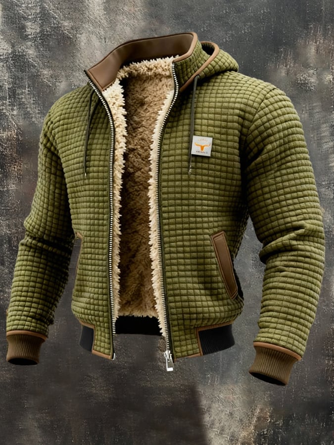 Men's Quilted Hooded Jacket with Plush Lining – Warm Zip-Up Winter Jacket