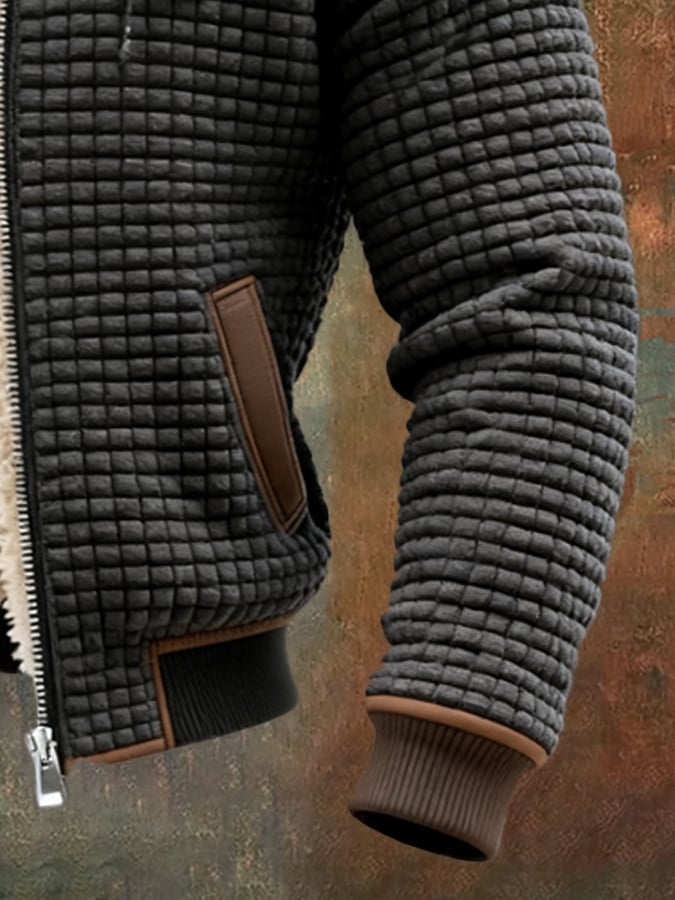 Men's Quilted Hooded Jacket with Plush Lining – Warm Zip-Up Winter Jacket