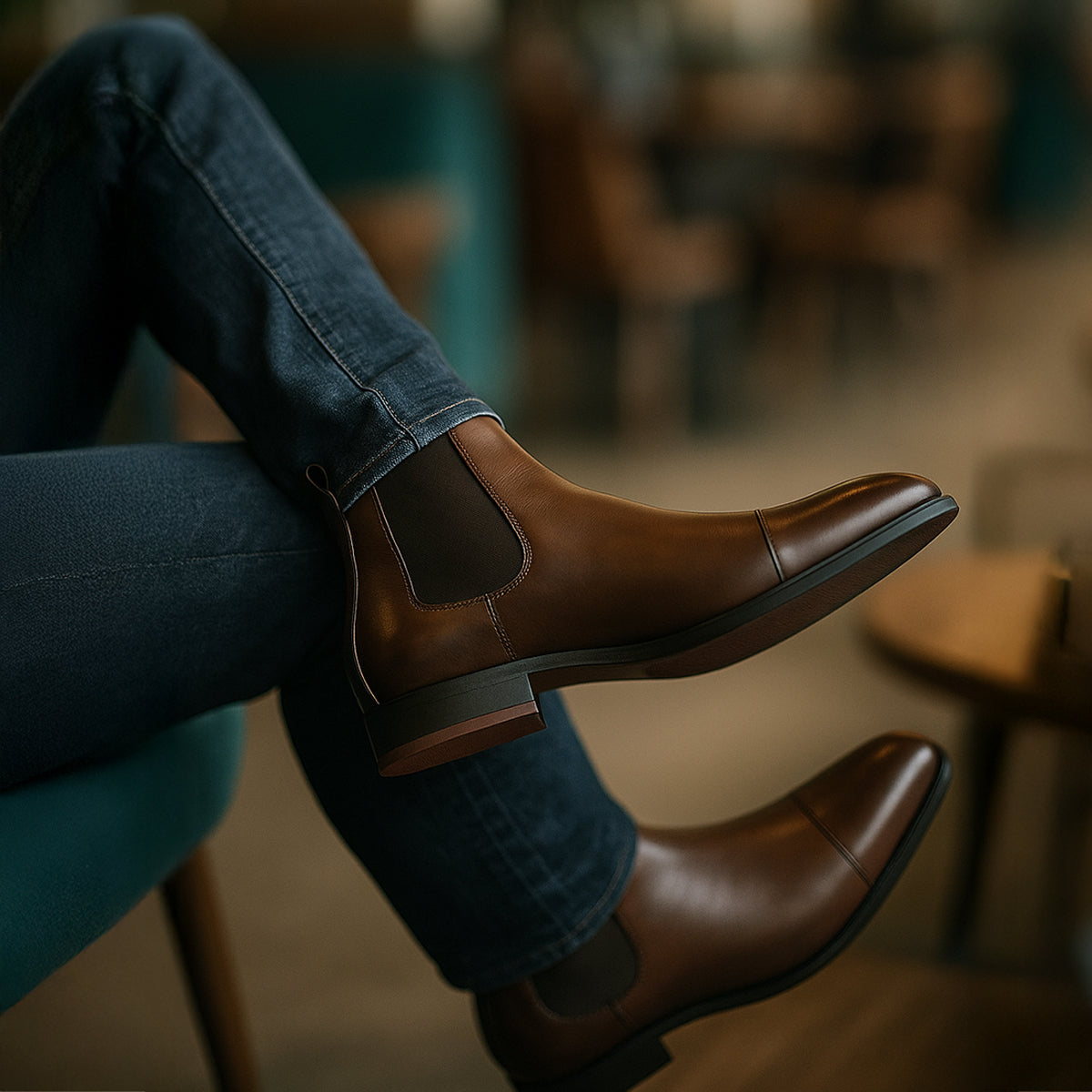 Men's Faux Leather Chelsea Boots – Slip-On Ankle Boots with Red Sole