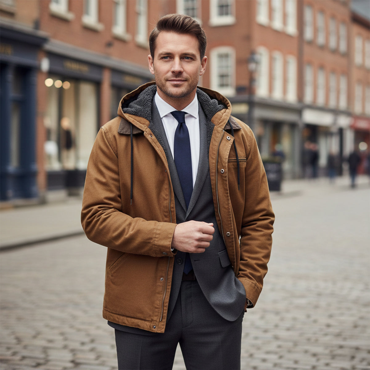 Men's Fleece Lined Hooded Winter Jacket – Full Zip Warm Outerwear