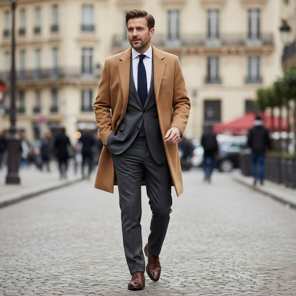 Men's Minimal Longline Overcoat – Classic Tailored Business Coat