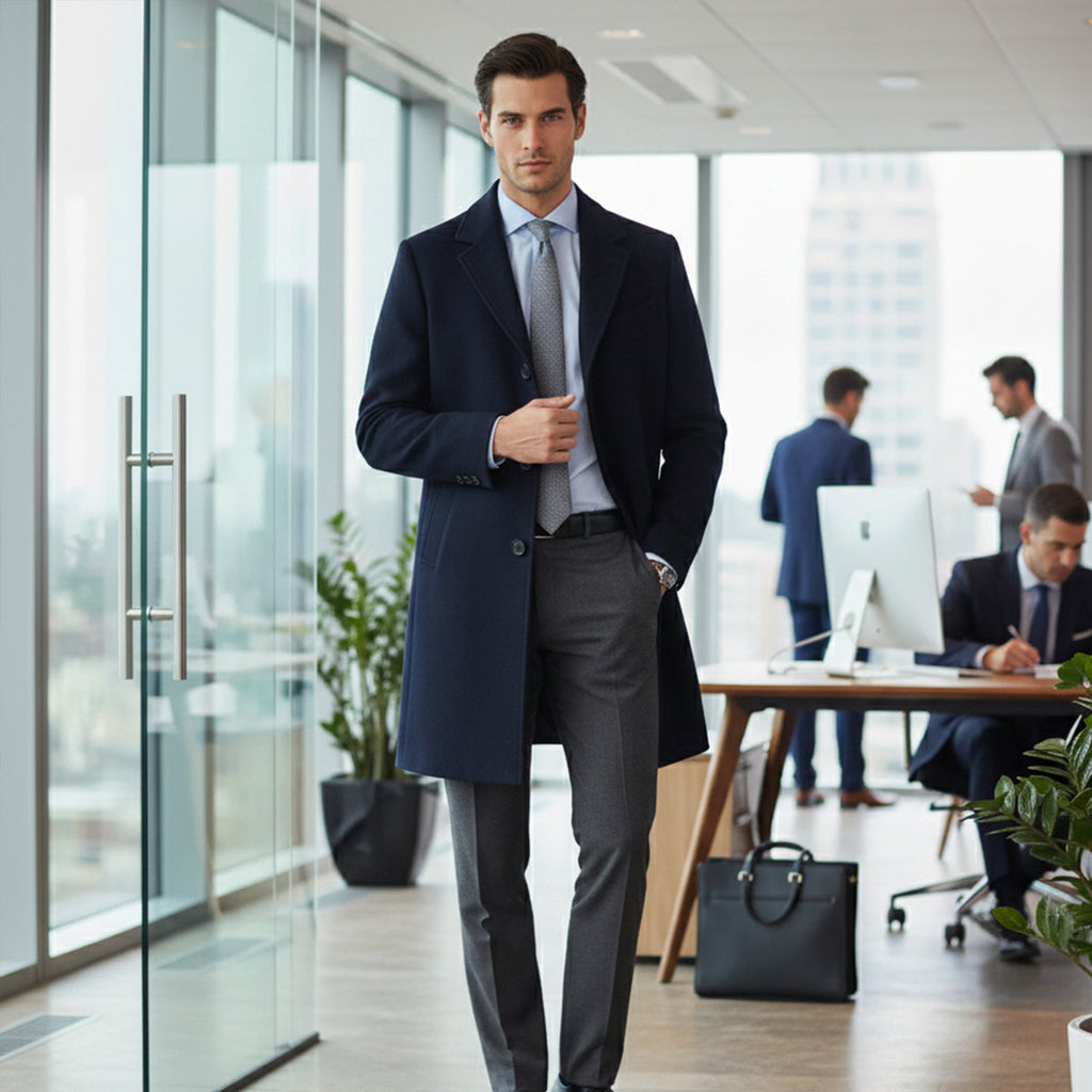 Men's Minimal Longline Overcoat – Classic Tailored Business Coat