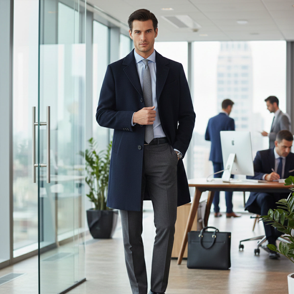 Men's Minimal Longline Overcoat – Classic Tailored Business Coat