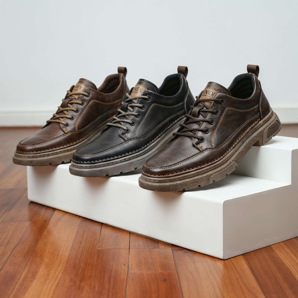 Men's Welted Leather-Look Sneakers – Shock-Absorbing Everyday Shoes