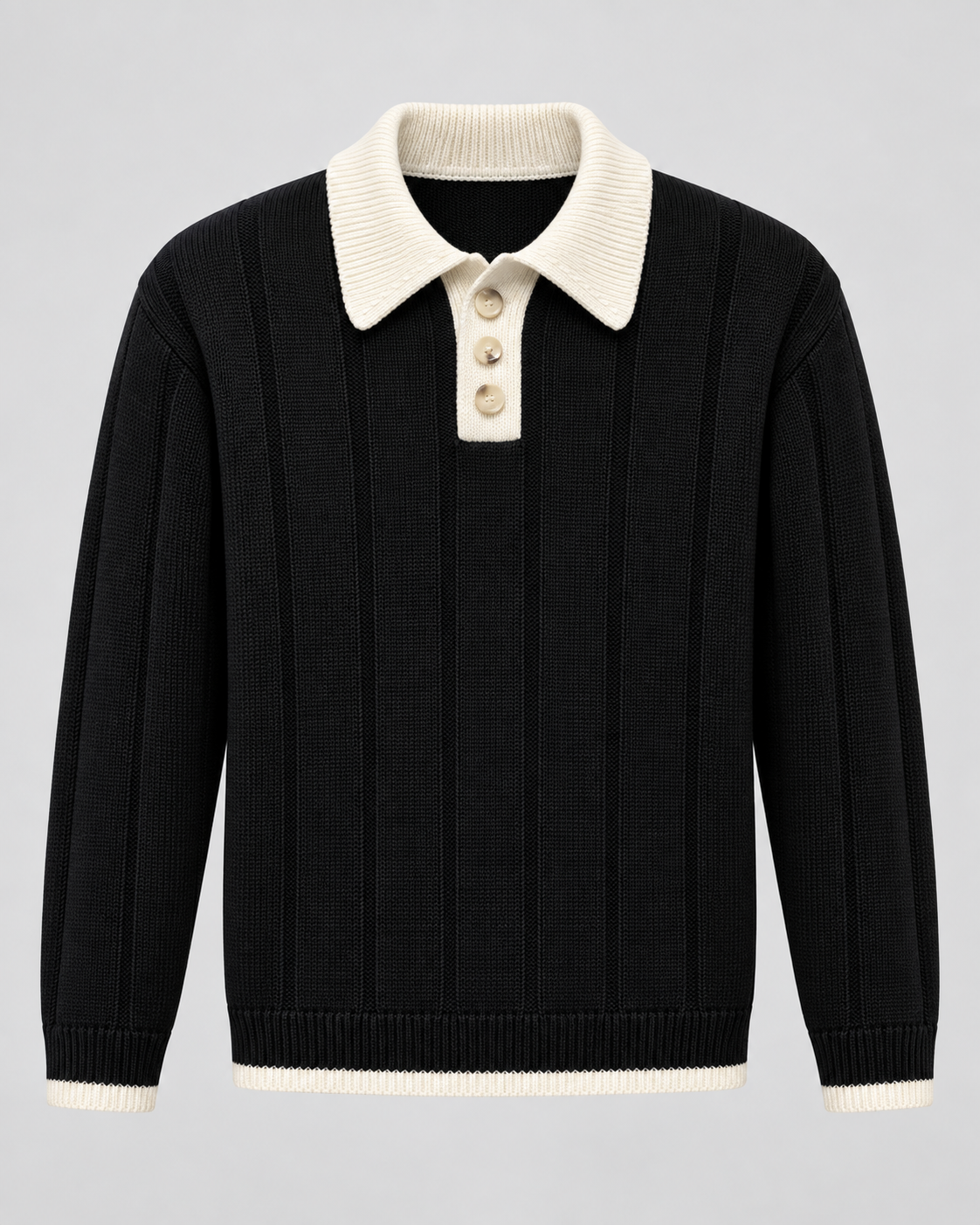 Men's Contrast Collar Knit Polo Sweater – Ribbed Regular Fit Pullover