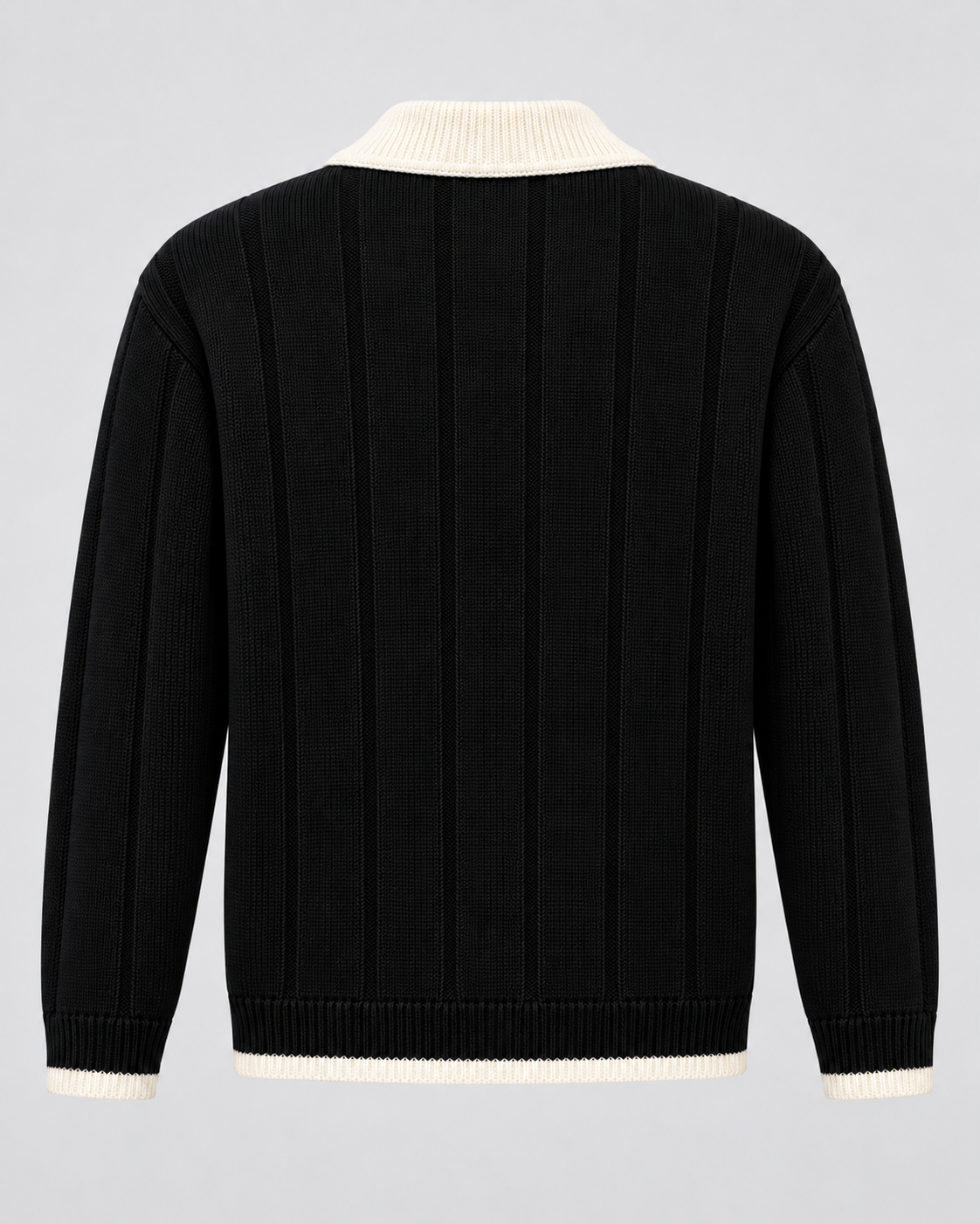 Men's Contrast Collar Knit Polo Sweater – Ribbed Regular Fit Pullover