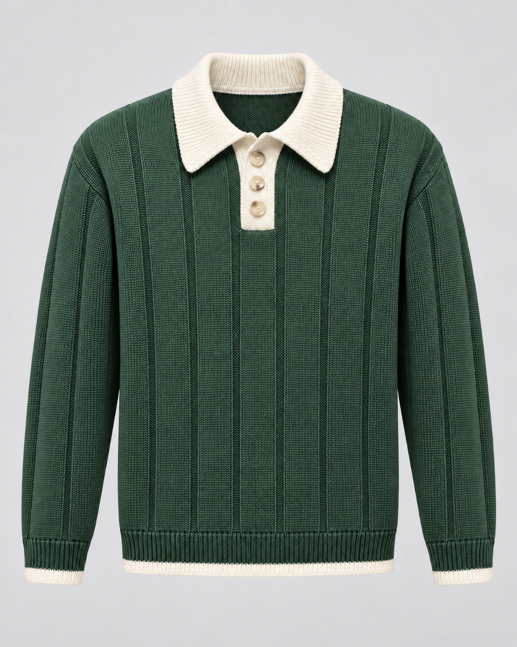 Men's Contrast Collar Knit Polo Sweater – Ribbed Regular Fit Pullover