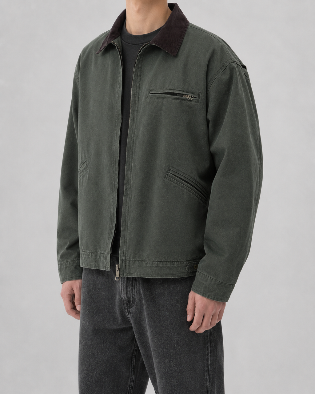 Men's Canvas Field Jacket – Corduroy Collar Workwear Coat