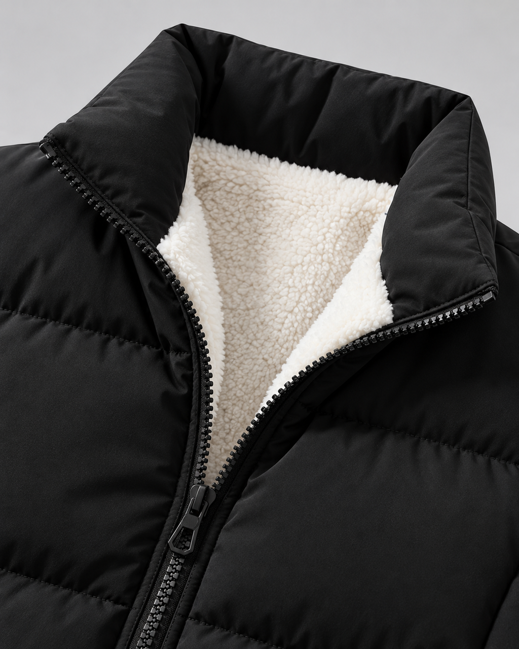 Men's Fleece-Lined Puffer Jacket – Funnel Neck Quilted Zip-Up
