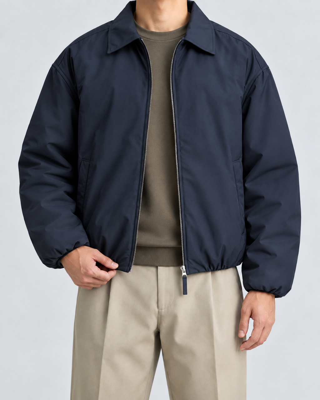 Men's Insulated Blouson Jacket – Turn-Down Collar Relaxed Fit