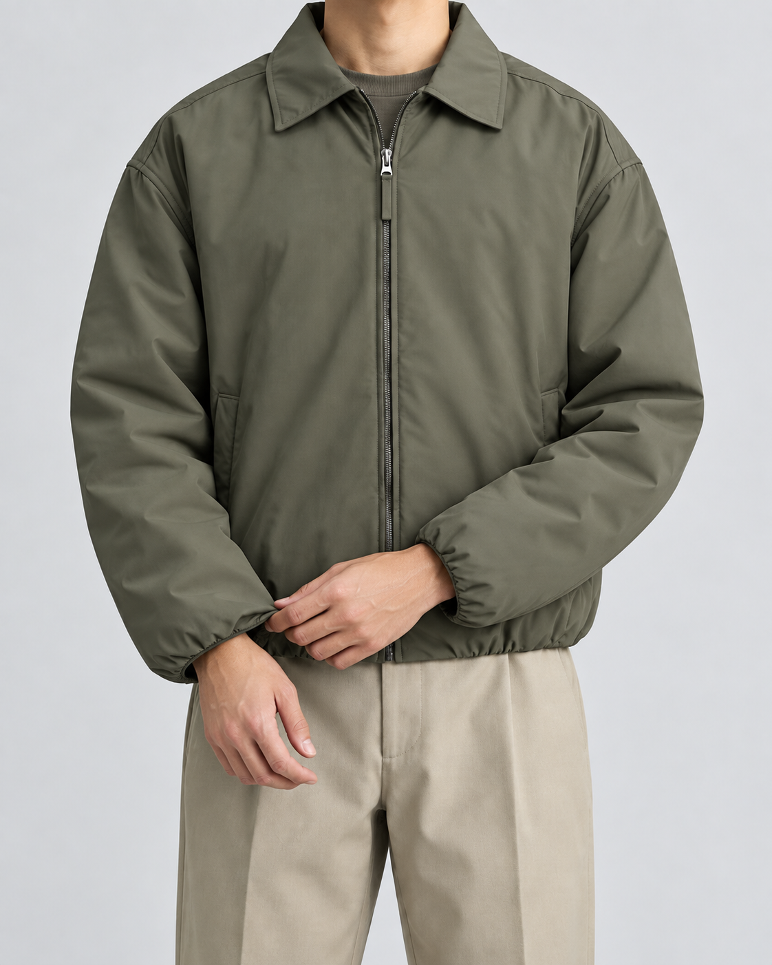 Men's Insulated Blouson Jacket – Turn-Down Collar Relaxed Fit