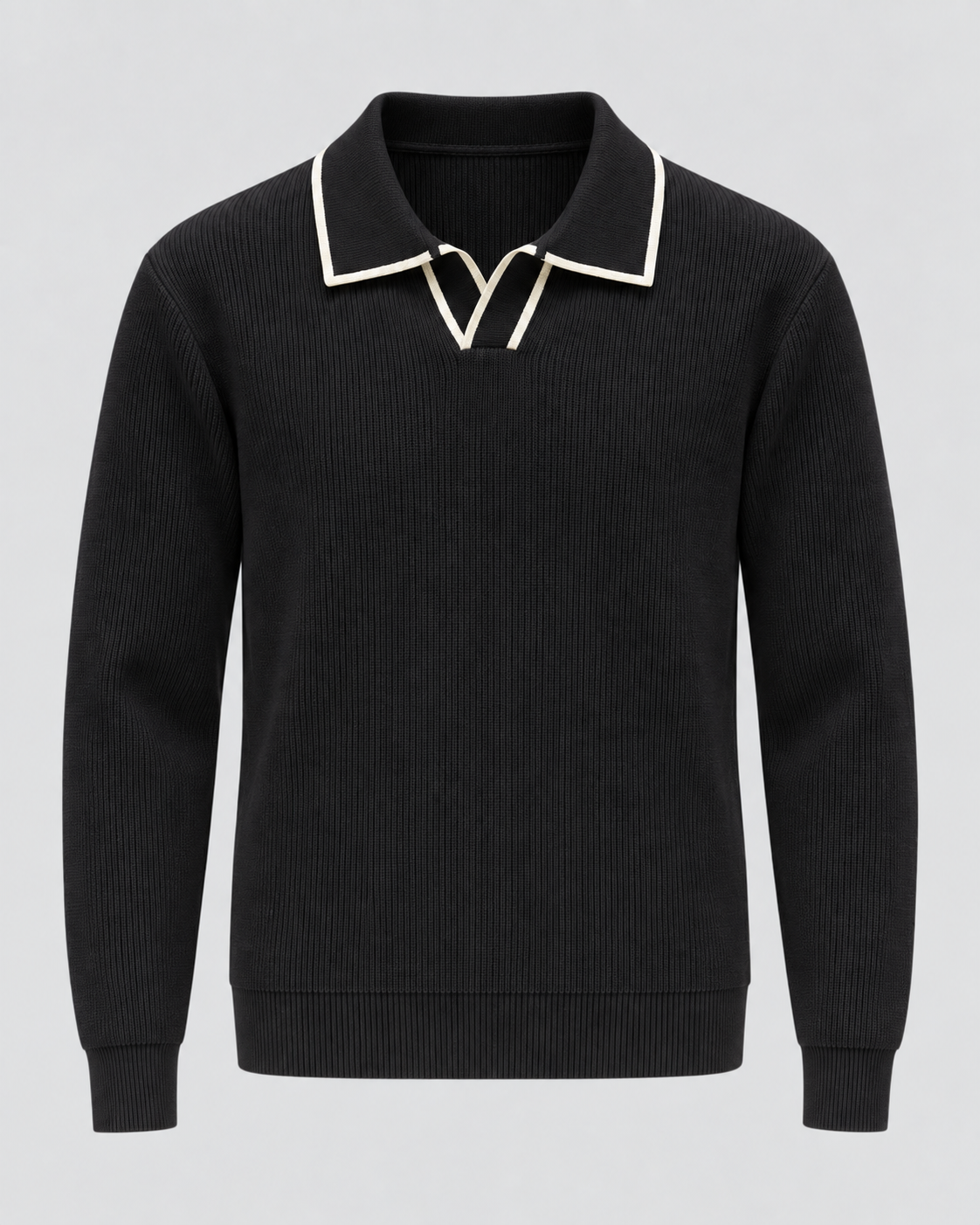 Men's Johnny Collar Knit Polo Sweater – Ribbed Long Sleeve Pullover