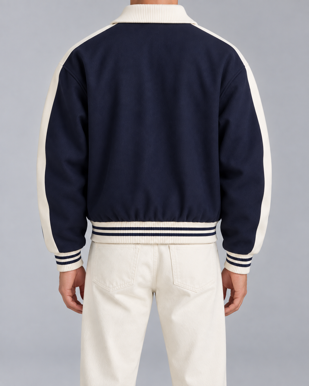 Men's Varsity Jacket – Contrast Stripe Snap-Button Relaxed Fit