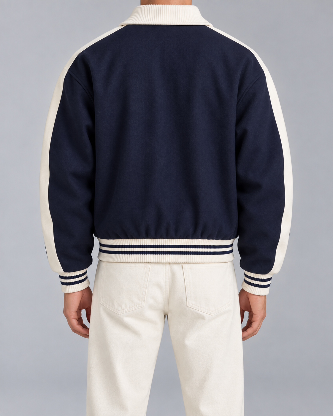 Men's Varsity Jacket – Contrast Stripe Snap-Button Relaxed Fit