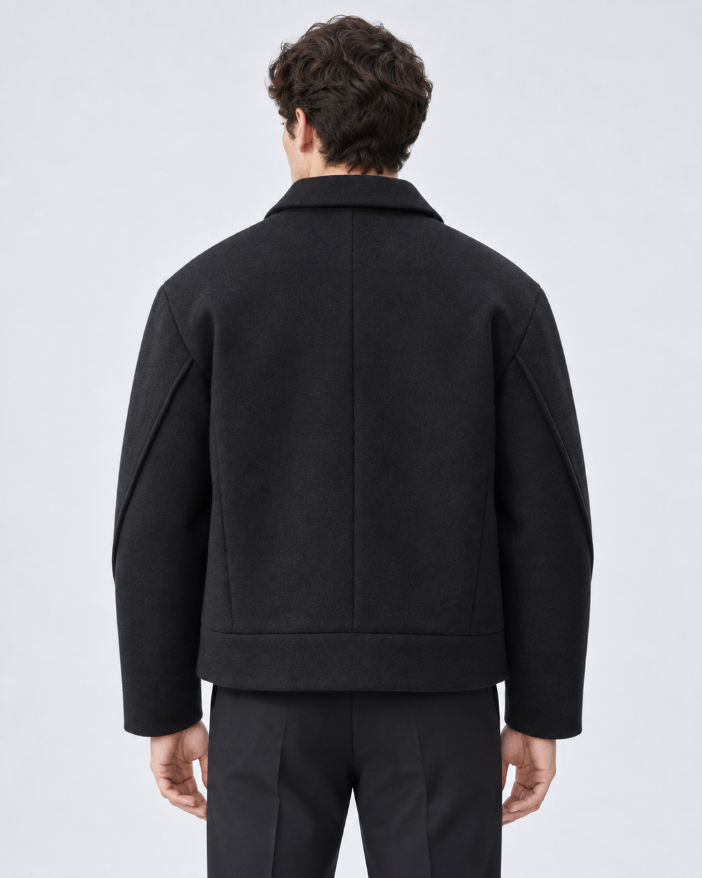 Men's Short Brushed Zip Jacket – Point Collar Boxy Fit Winter Layer