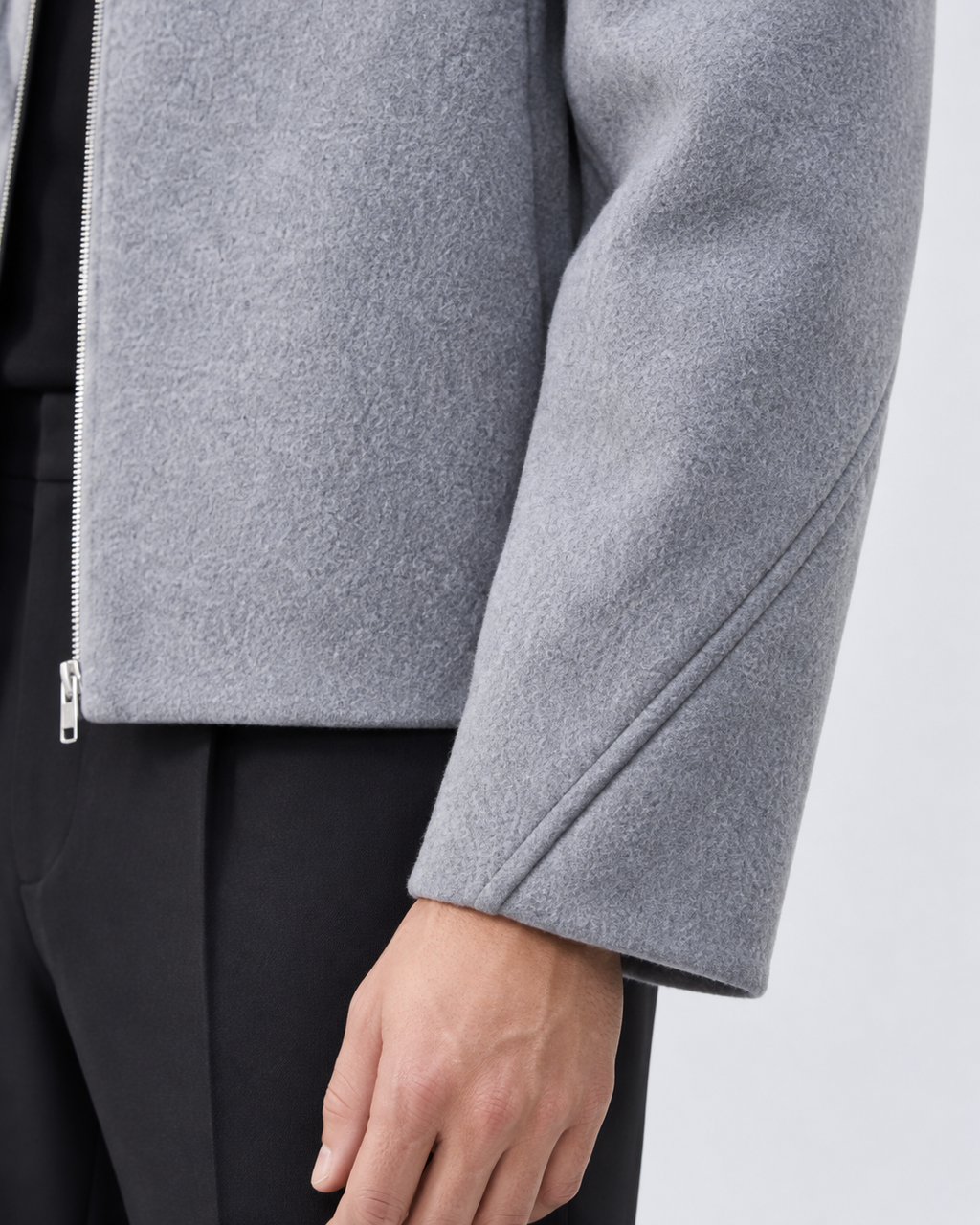 Men's Short Brushed Zip Jacket – Point Collar Boxy Fit Winter Layer