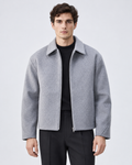 Men's Short Brushed Zip Jacket – Point Collar Boxy Fit Winter Layer